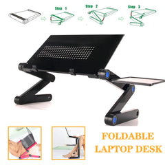 Adjustable Aluminum Laptop Desk Stand – Portable Ergonomic Lapdesk with Mouse Pad