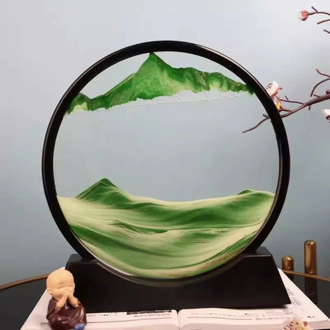 3D Moving Sand Art Picture – Round Glass Deep Sea Hourglass Quicksand Decor